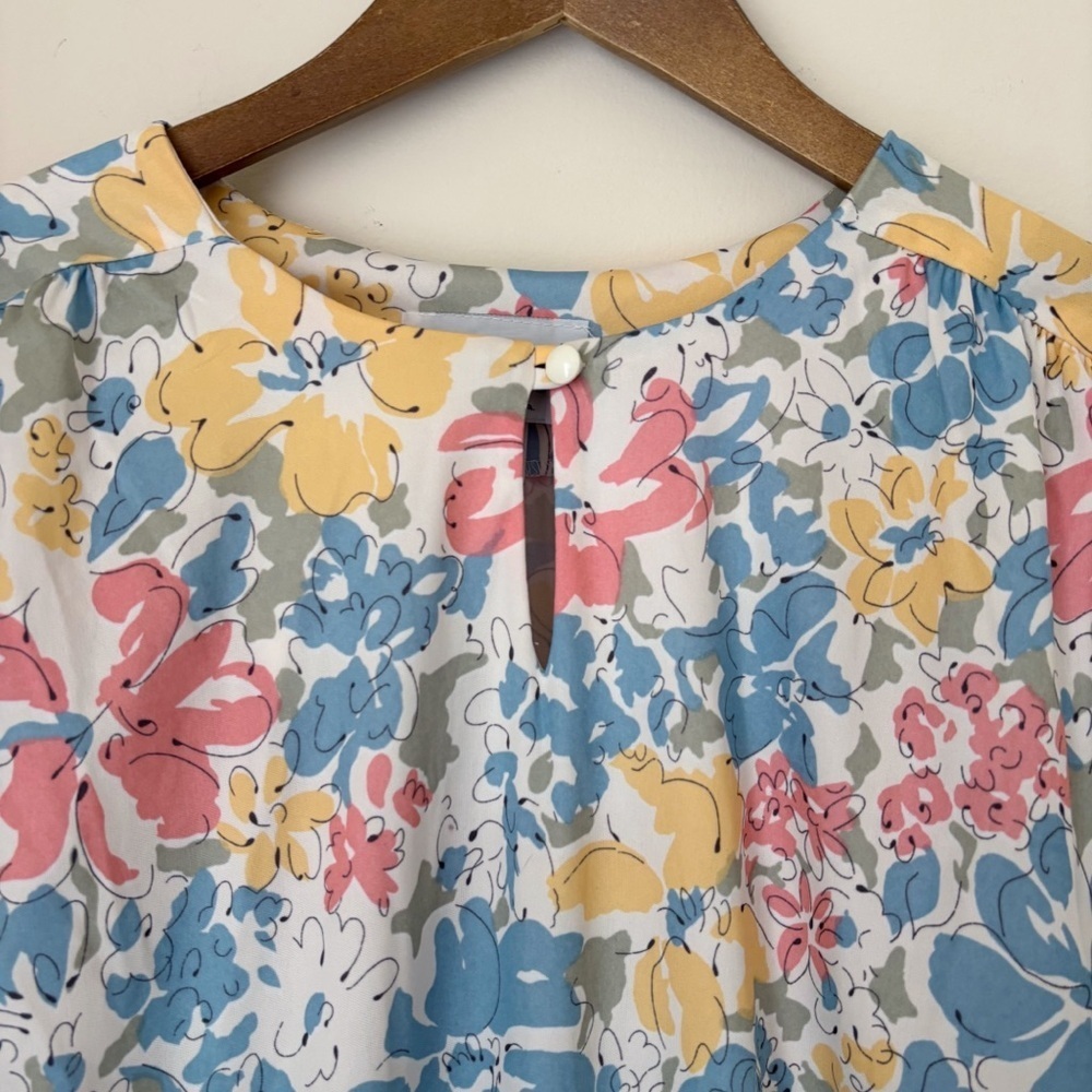 Vera Neumann Vintage 70's Smocked Floral Blouse Sz 16 NEW NWT NOS - Picture 2 of 8